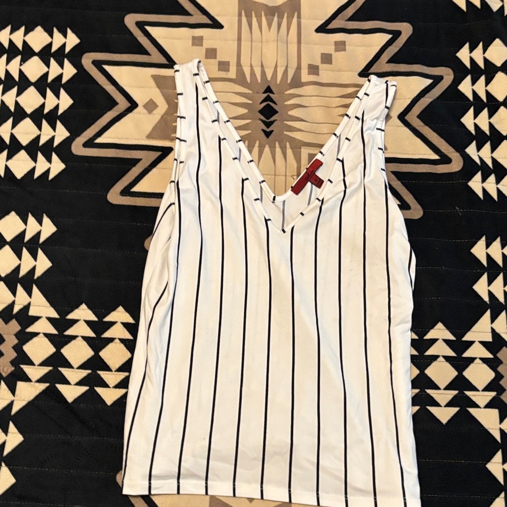 Striped V-Neck Sleeveless Top